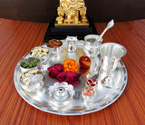 NOBILITY Pooja Thali Set Silver Plated Large 12 Inch Puja Thali for Diwali Decoration Gift Items Festival Ethnic Puja Thali for Temple Office Home Wedding Return Gifts