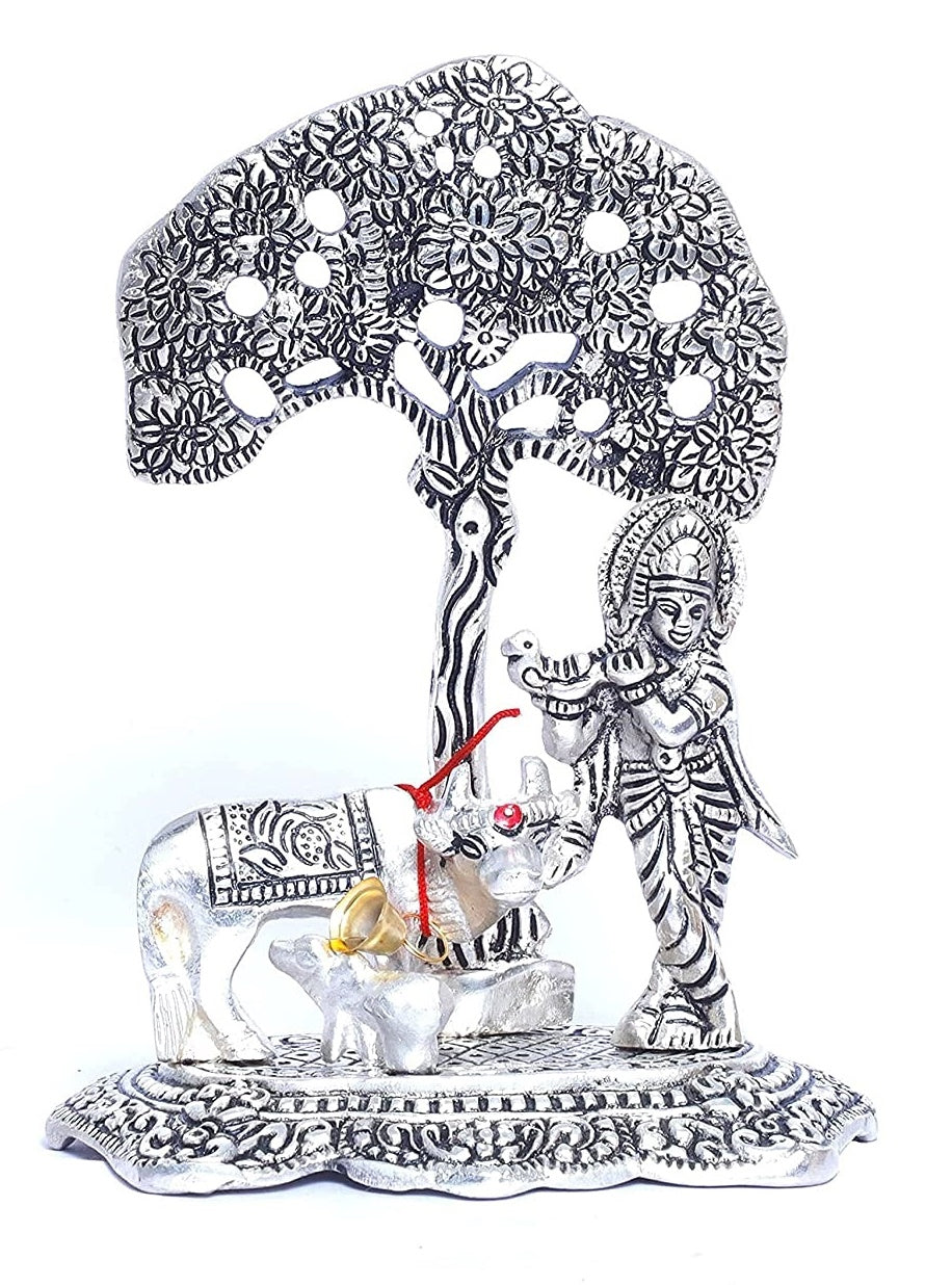 NOBILITY Krishna Statue Idol with Cow and Calf Under Tree Idol Hindu Puja Religious Murti for Janmashtami Home Decoration Temple Pooja Decor Wedding Gifts