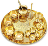 NOBILITY Brass Pooja Thali Set 12 Inch with Pital Puja Plate Kalash Bowl Spoon Haldi Kumkum Stand Ghanti Piyali Diya Arti Thali for Diwali Home Office Mandir Wedding Return Gift Items