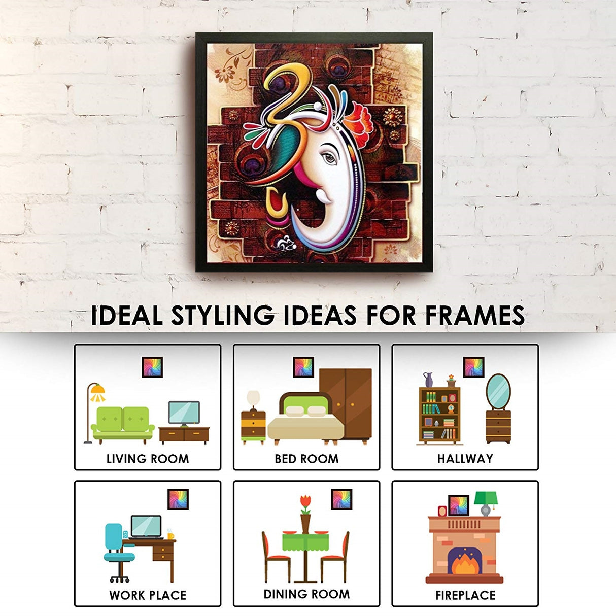 NOBILITY Ganesha Framed Painting Ganesh Wall Art Decor Statue Idol for Home Decoration Living Room Office Wedding Return Diwali Gift Items for Friends