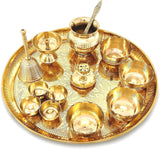 NOBILITY Brass Pooja Thali Set 12 Inch with Pital Puja Plate Kalash Bowl Spoon Haldi Kumkum Stand Ghanti Piyali Diya Arti Thali for Diwali Home Office Mandir Wedding Return Gift Items