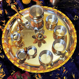 NOBILITY Pooja Thali Set Gold and Silver Plated Large 12 Inch Puja Thali for Diwali Decoration Gift Items Festival Ethnic Puja Thali for Temple Office Home Wedding Return Gifts