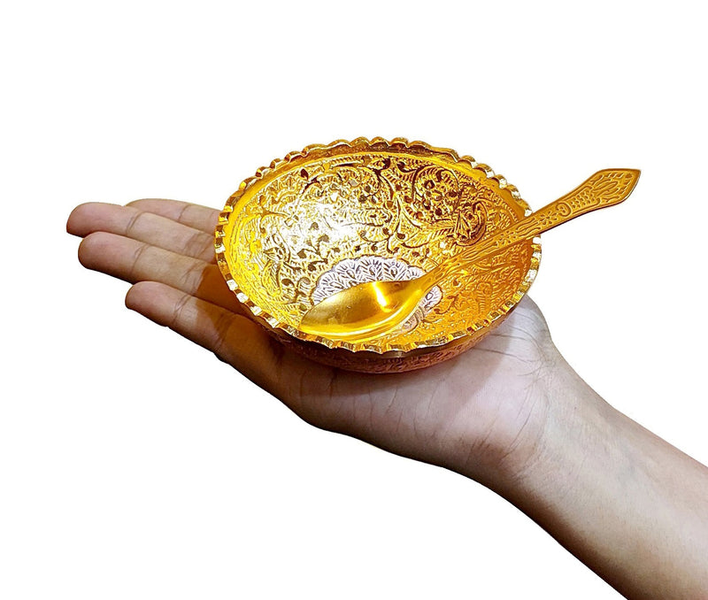 NOBILITY Bowl Spoon Set Gold and Silver Plated Leaf Shaped Designed with Velvet Box Dry Fruit Dessert Serving Sets Friends Family Home Decorative Corporate Gifts Wedding Return Gift