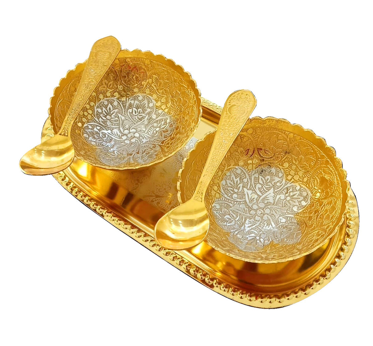 NOBILITY Bowl Spoon Tray Set Gold and Silver Plated with Red Velvet Box Dessert Dry Fruit Serving Sets Friends Family Home Decorative Corporate Gifts Wedding Return Gift Items