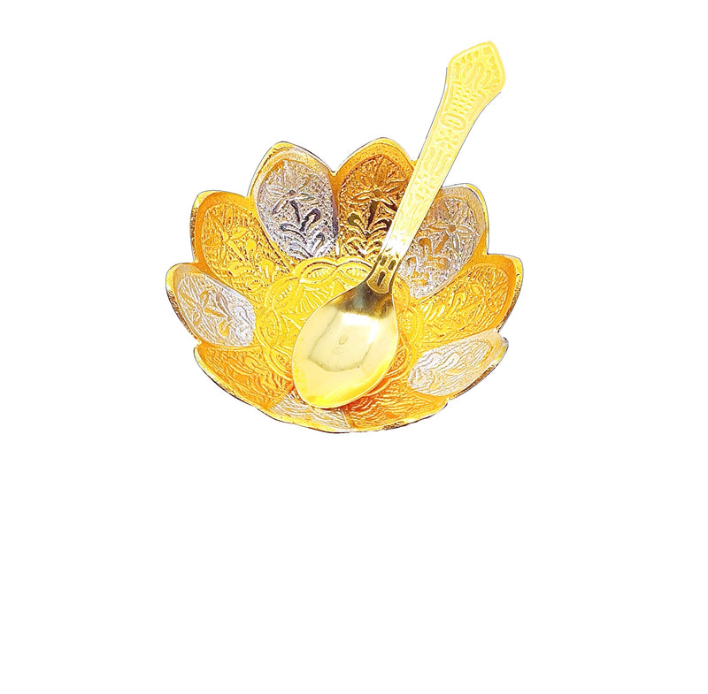 NOBILITY Bowl Spoon Set Gold and Silver Plated Leaf Shaped Designed with Velvet Box Dry Fruit Dessert Serving Sets Friends Family Home Decorative Corporate Gifts Wedding Return Gift