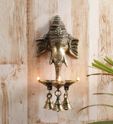 NOBILITY Ganesha Brass Diya Hanging with Bell Standard Ganesh Idol for Home Temple Mandir Mandap Diwali Office Decorative Pooja Set Puja Thali Wedding Return Gift Items